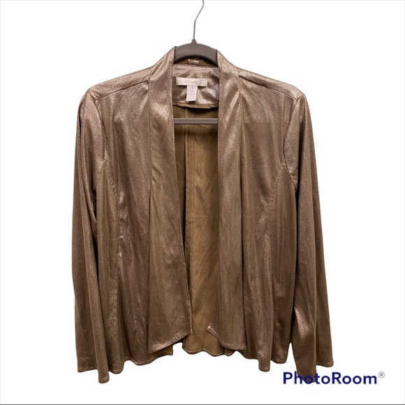 Chico’s Size 1 (Medium) Bronzed Metallic Jamie Jacket $129 Open Front, Unlined - Picture 2 of 10